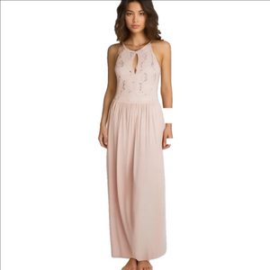 Morgan & Co Blush Pink Lace Bodice Maxi Dress Size 6